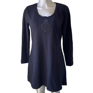 Ralph Lauren Shirt Dress Tunic A Line Soft Black Lagenlook Embellished Lounge